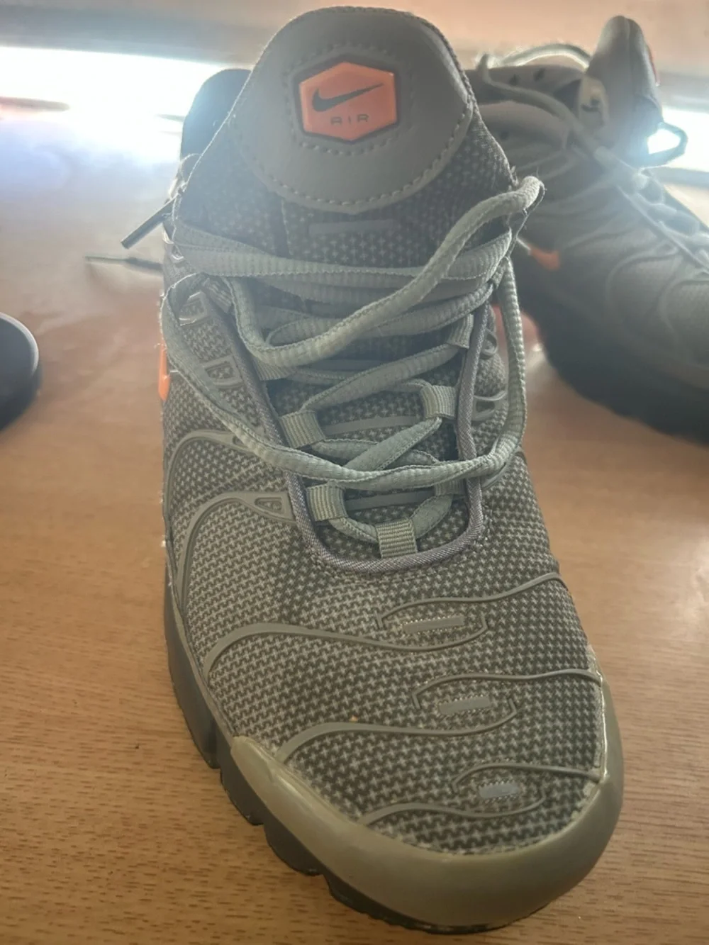 Nike Kids Gray Mesh Athletic Shoes with Orange Highlights